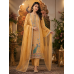 Golden Mustard Peacock Heritage Silk Position Print Unstitched Suit Set