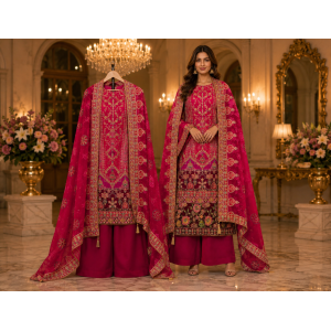 Royal Rani Pink Braso Designer Crape Unstitched Suit Set