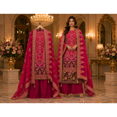 Royal Rani Pink Braso Designer Crape Unstitched Suit Set