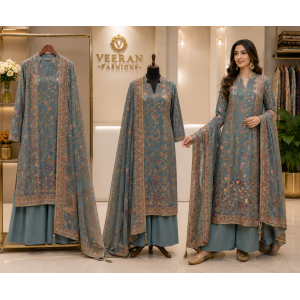 Sage Mist Floral Georgette Unstitched Suit Set
