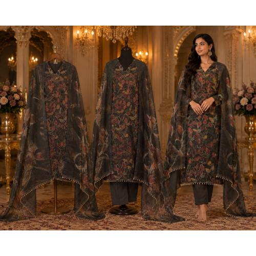 Midnight Botanical Barbari Unstitched Suit Set