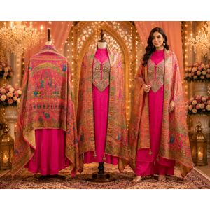 Royal Fuchsia Heritage Pure Opada Unstitched Suit with Butter Silk Dupatta
