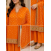 Royal Tangerine Tafta Bandhej Unstitched Suit Set