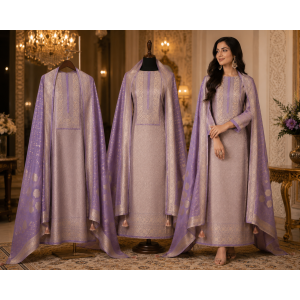 Royal Lavender Kheemkhaab Heritage Unstitched Suit Set