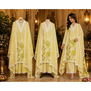 Lemon Blossom Mal Cotton Unstitched Suit Set