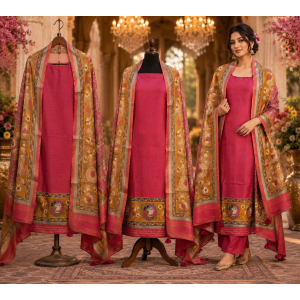 Royal Rose Maheshwari Cotton Unstitched Suit Set with Designer Maheshwari Dupatta