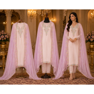 Blush Pink Giraffe Designer Unstitched Suit with Pure Chenon Dupatta