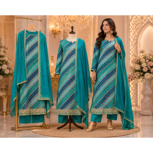 Azure Royale Crape Unstitched Dress Material with Pure Chiffon Dupatta