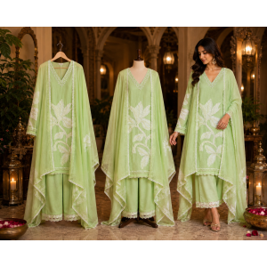 Pistachio Bloom Mal Cotton Unstitched Suit Set