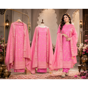 Rose Blush Dola Silk Floral Elegance Unstitched Suit Set