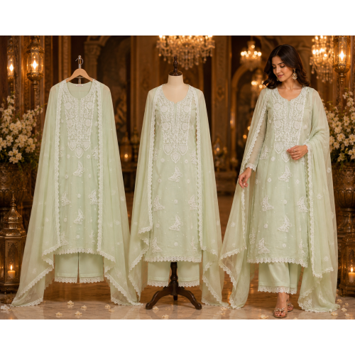 Mint Blossom Mal Cotton Unstitched Suit with Elegant Embroidery