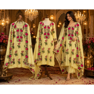 Lemon Blossom Floral Mal Cotton Unstitched Suit Set