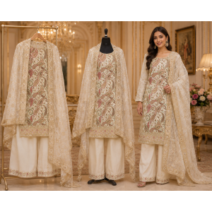 Ivory Paisley Heritage Unstitched Crape Suit with Pure Chiffon Dupatta