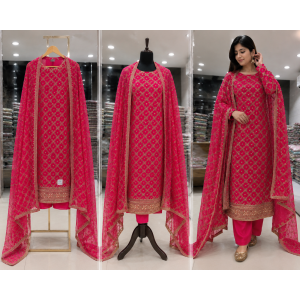 Royal Gajri Chenon Embroidered Unstitched Suit with Designer Dupatta