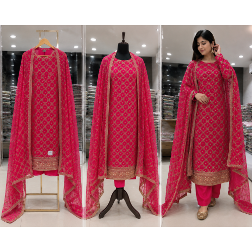 Royal Gajri Chenon Embroidered Unstitched Suit with Designer Dupatta