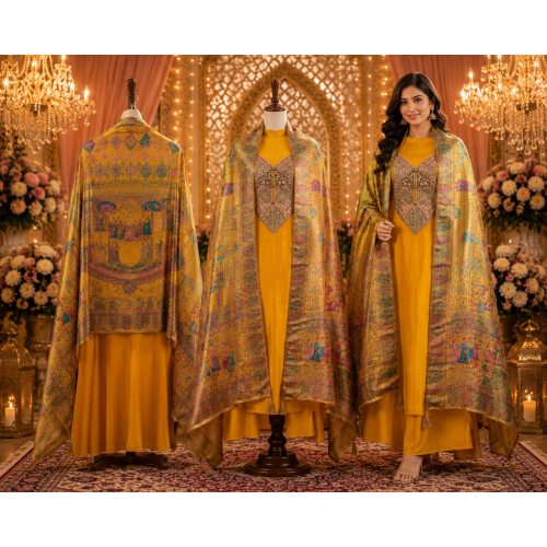Royal Mustard Heritage Pure Opada Unstitched Suit with Butter Silk Dupatta
