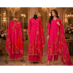 Radiant Fuchsia Bloom Organza Unstitched Dress Material with Organza Dupatta