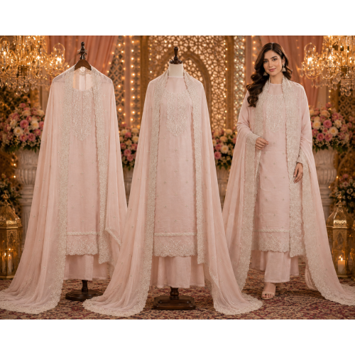 Peach Royale Mal Cotton Embroidered Unstitched Suit Set