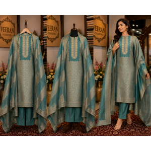 Aqua Mist Banarasi Jakhat Unstitched Suit Set