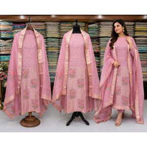 Blush Pink Banarasi Buti Designer Unstitched Suit Set with Banarasi Buti Dupatta