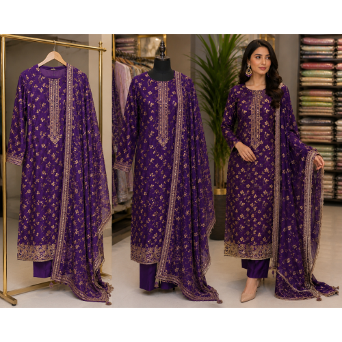 Royal Amethyst Banarasi Silk Unstitched Suit Set Royal Amethyst Banarasi Silk Unstitched Suit Set