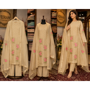 Golden Blossom Banarasi Buti Unstitched Suit Set