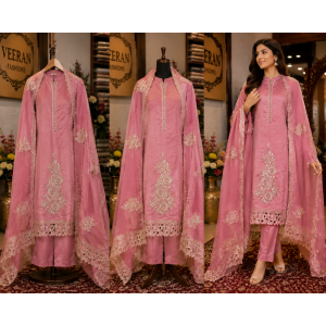 Blush Rose Shimmer Designer Unstitched Suit Set