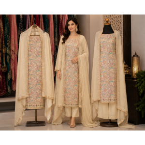 Ivory Pastel Paisley Premium Crape Unstitched Suit Set