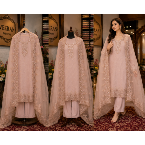 Blush Rose Taneria Silk Designer Unstitched Suit Set