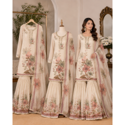 Ivory Blossom Glass Organza Semi-Stitched Sharara Garara Suit Set Ivory Blossom Glass Organza Semi-Stitched Sharara Garara Suit Set