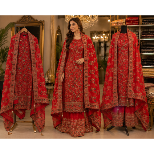 Royal Amber Orange Premium Crape Unstitched Suit Set with Designer Georgette Dupatta Royal Amber Orange Premium Crape Unstitched Suit Set with Designer Georgette Dupatta