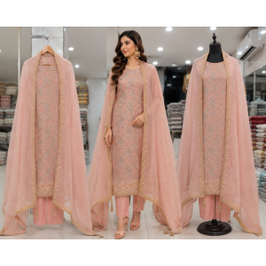 Blush Pearl Chenon Designer Unstitched Suit Set