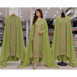 Pistachio Green Embroidered Organza Unstitched Suit Set Pistachio Green Embroidered Organza Unstitched Suit Set