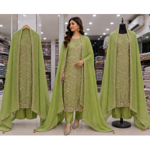 Pistachio Green Embroidered Organza Unstitched Suit Set