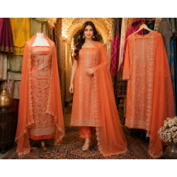 Sunset Glow Cutdana Work Crape Unstitched Suit Set Sunset Glow Cutdana Work Crape Unstitched Suit Set