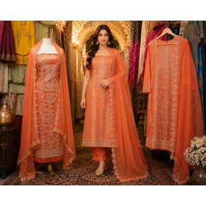 Sunset Glow Cutdana Work Crape Unstitched Suit Set