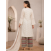 Ivory Floral Cotton Stitched Suit Set with Organza Dupatta Ivory Floral Cotton Stitched Suit Set with Organza Dupatta