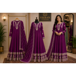 Royal Plum Embroidered Georgette Stitched Anarkali Suit Set Royal Plum Embroidered Georgette Stitched Anarkali Suit Set