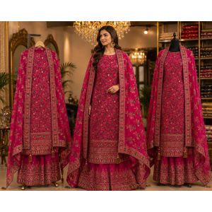 Royal Magenta Heritage Crape Unstitched Suit Set