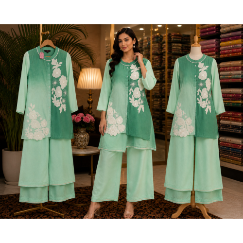 Mint Blossom Cotton Stitched Co-Ord Set