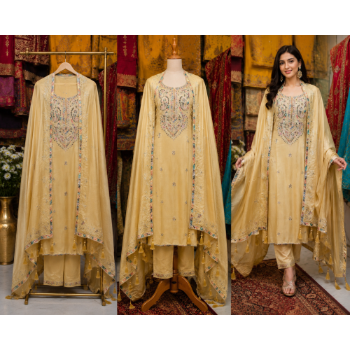 Golden Radiance Gotta Patti Shimmer Unstitched Suit Set Golden Radiance Gotta Patti Shimmer Unstitched Suit Set