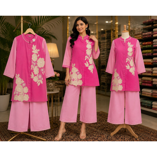 Blush Bloom Cotton Stitched Co-Ord Set Blush Bloom Cotton Stitched Co-Ord Set