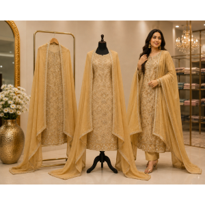 Golden Sand Luxe Organza Unstitched Suit Set