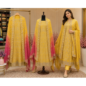 Mustard Majesty Chenon Unstitched Suit Set