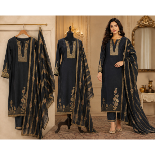 Midnight Noir Glass Unstitched Suit Set Midnight Noir Glass Unstitched Suit Set