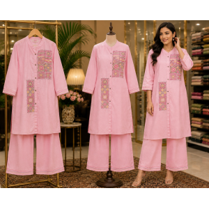 Blush Pink Cotton Heritage Stitched Co-Ord Set