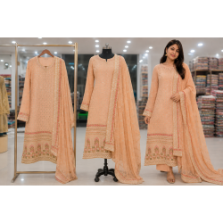 Peach Royale Embroidered Georgette Unstitched Suit Set Peach Royale Embroidered Georgette Unstitched Suit Set
