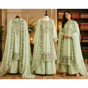 Mint Blossom Elegance Mal Cotton Unstitched Suit Set