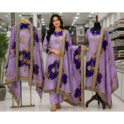 Lavender Royal Bloom Crape Unstitched Suit Set Lavender Royal Bloom Crape Unstitched Suit Set