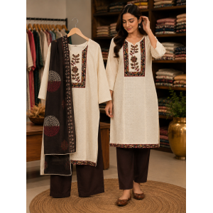 Ivory Elegance Cotton Stitched Suit Set Ivory Elegance Cotton Stitched Suit Set